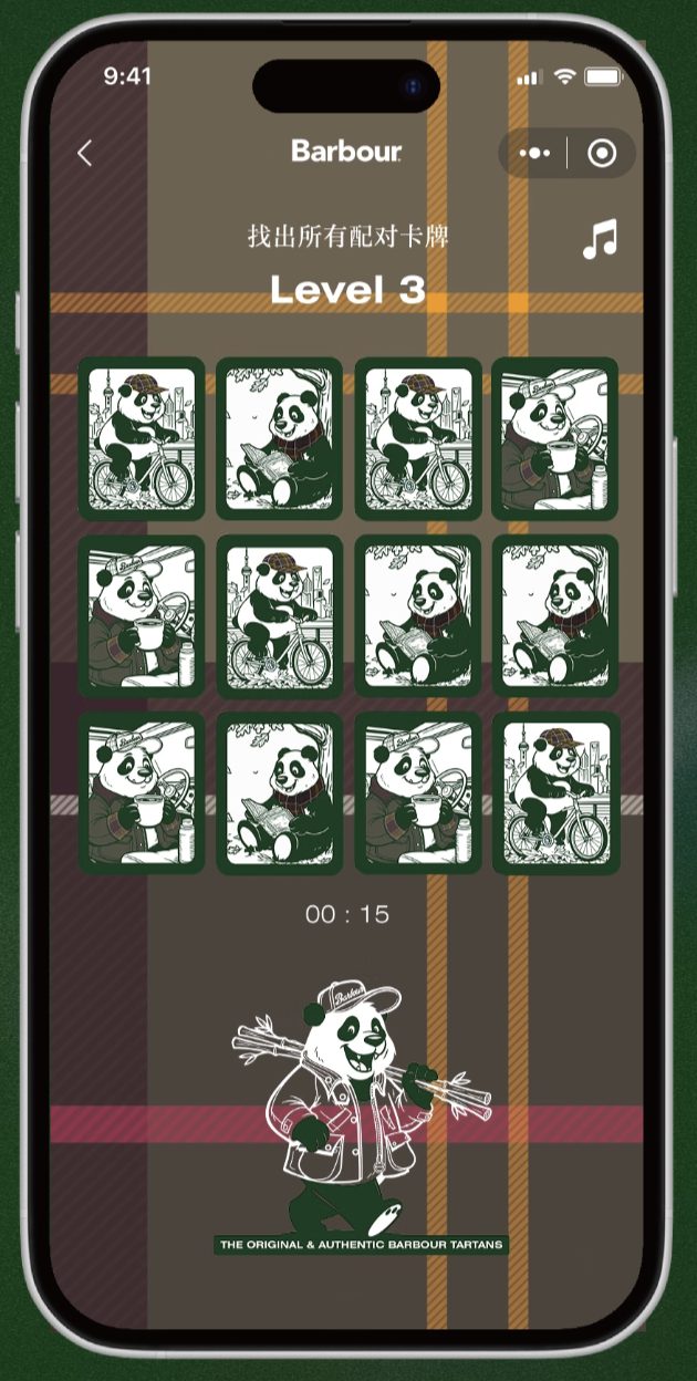 Barbour Tartan Journey matching game in the mini-app