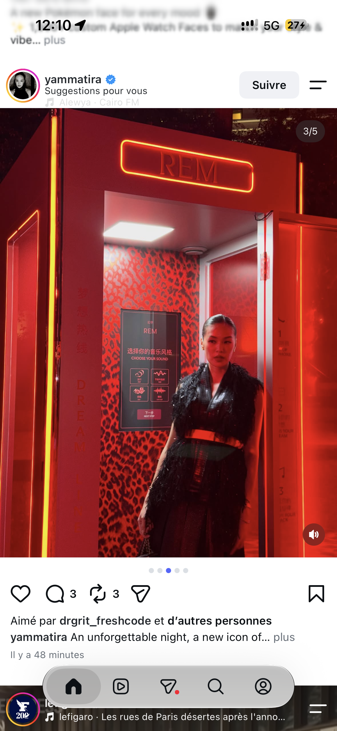 A guest inside the red Dream Line booth with its leopard-print interior
