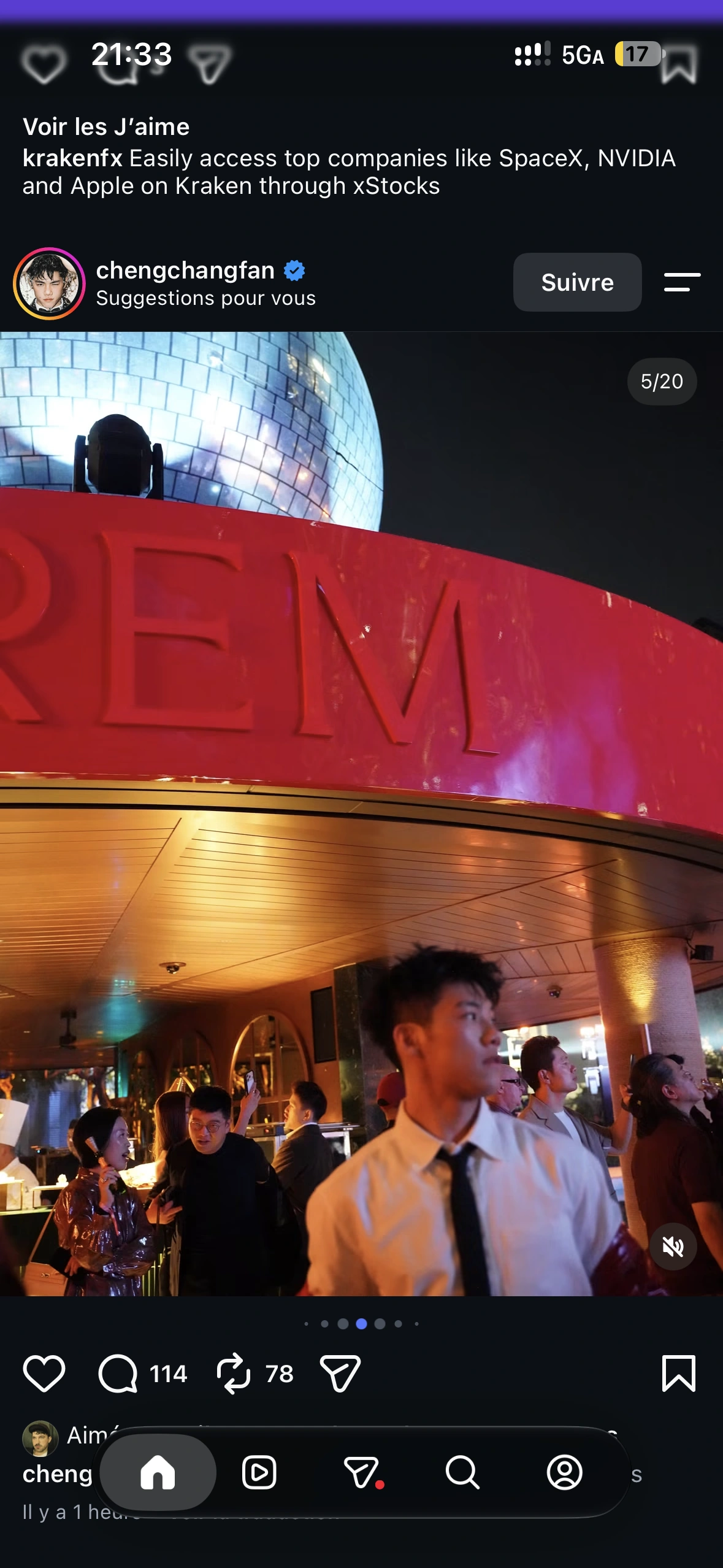 Guests gathered beneath the red REM bar and mirrored disco ball