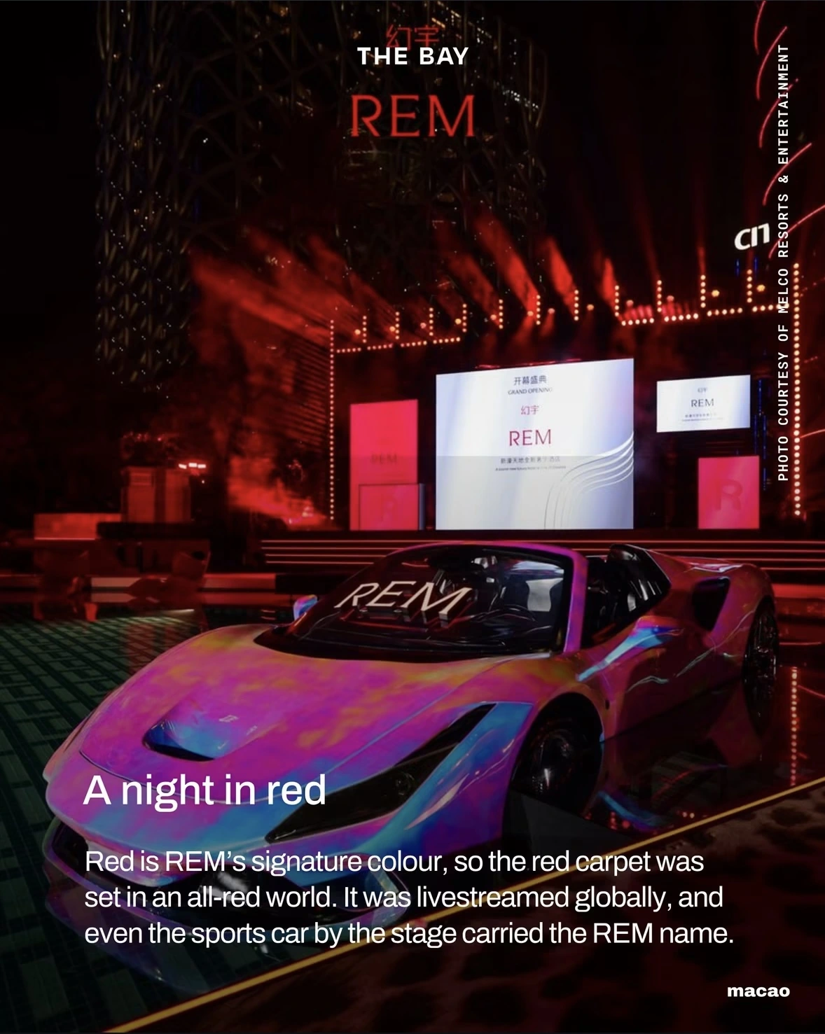 The Bay press clipping showing the dream car and opening-night stage