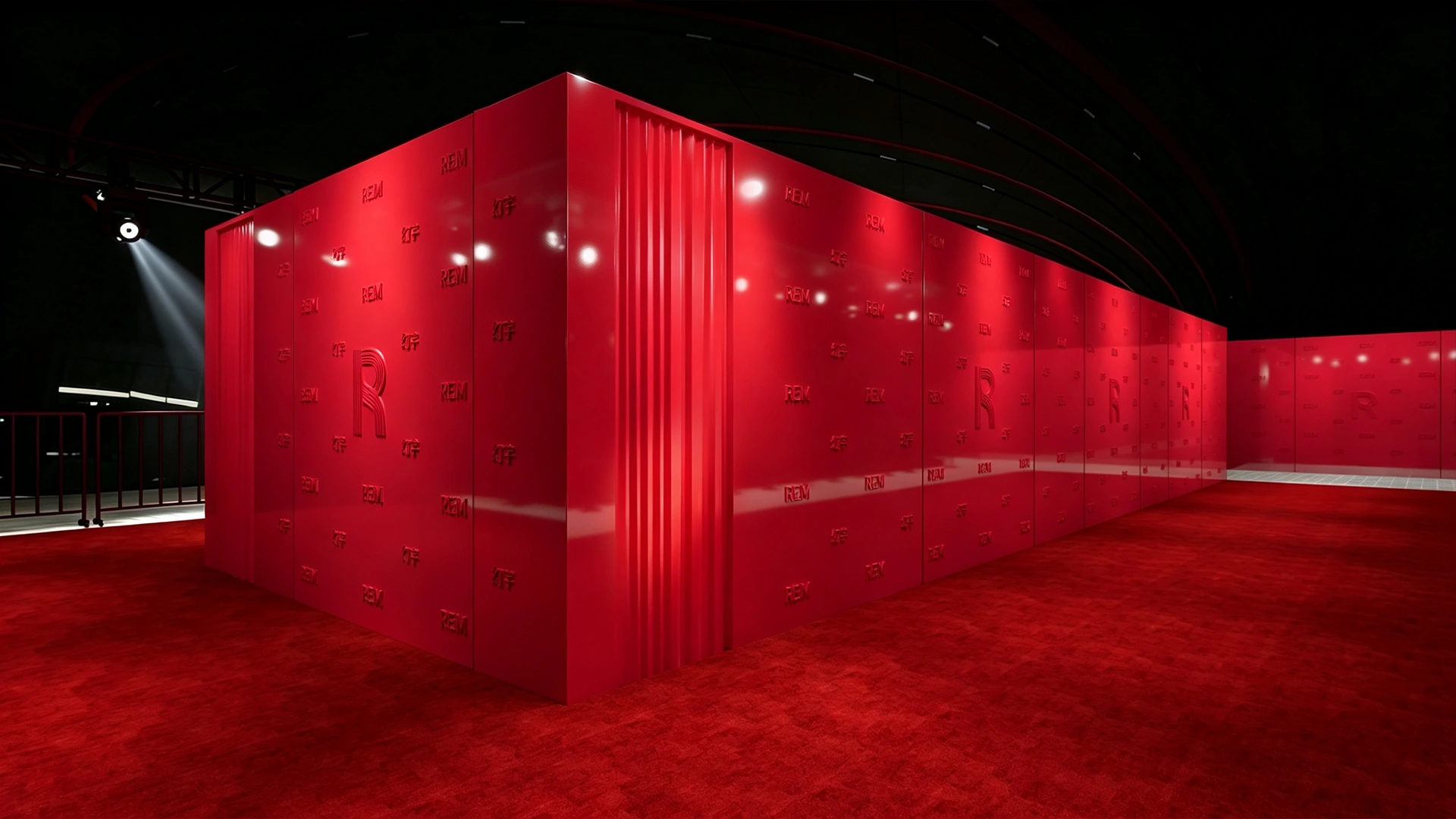 Proposal rendering of the red sculptural corner and curtain