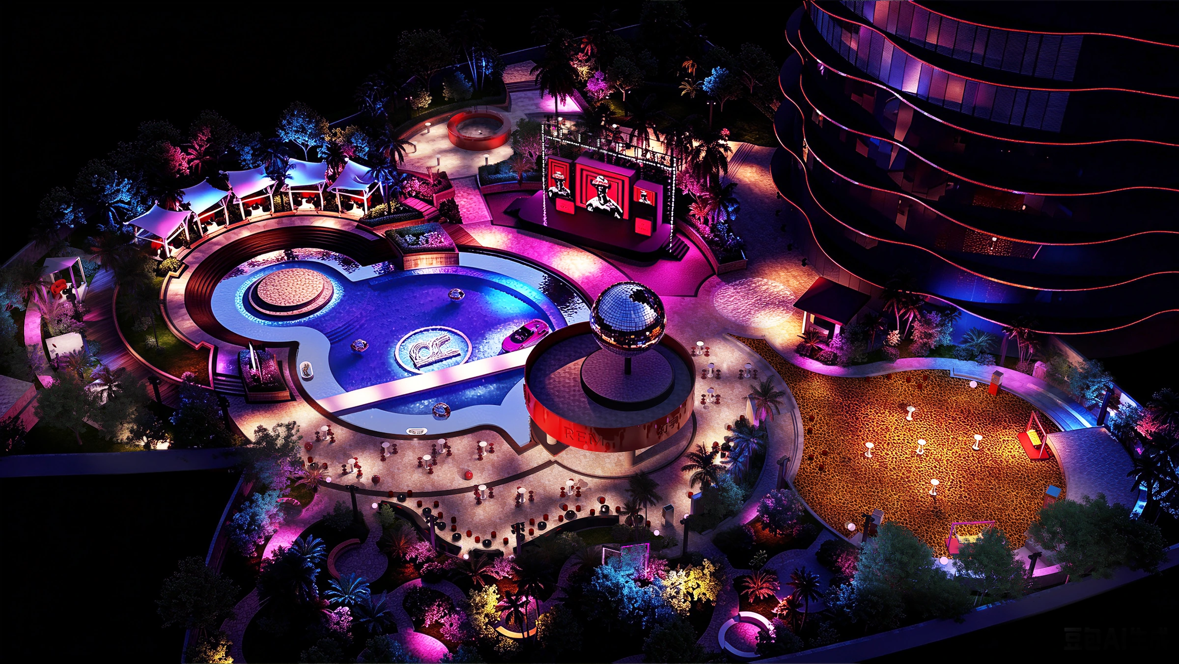 Aerial proposal rendering of the complete REM pool party